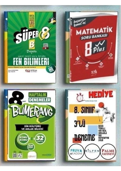 8. Sınıf Süper Fen + Kva Matematik 8 Plus +32 Haftalık Din Kültürü + 3'lü