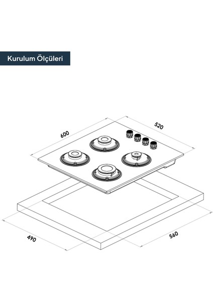 Rustik Beyaz Cam Ankastre Ocak (Ko-40 Tahdf)