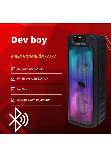 Işıklı Büyük Boy Party Box Bluetooth Hoparlör Taşınabilir Şarjlı Ses Sistemi Radyolu Karaoke