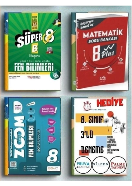 8.Sınıf Süper Fen + Matematik 8 Plus + Günay Zoom Fen Bilimleri + 3'lü