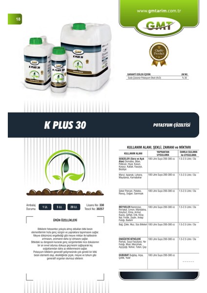 K Plus 30 1 Lt ( Potasyum Çözeltisi )