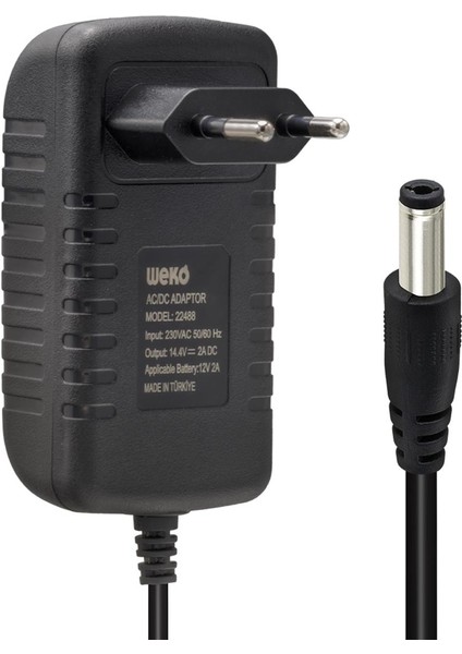 14.4 Volt - 2 Amper 5.5*2.5 Uçlu Kırmızı Yeşil Ledli Yerli Üretim Akü Şarj Cihazı (OUT:12V-2A)