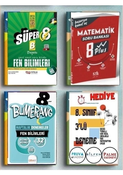 8. Sınıf Süper Fen + Kva Matematik 8 Plus + Günay Bumerang 32 Haftalık Fen + 3'lü
