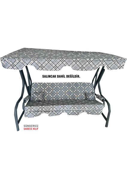 Süngersiz Tenteli Salıncak Kumaş Seti 3 Kişilik 162X48 cm Gri Ekose