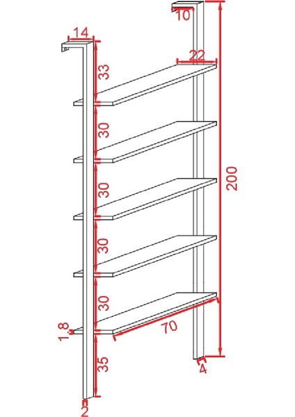 Tolia Home Dekoratif Tasarım 5 Katlı Duvara Monte Kitaplık Aksesuar Rafı