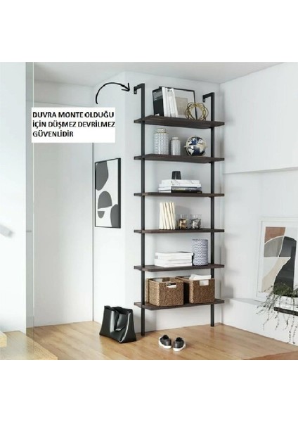 Tolia Home Dekoratif Tasarım 6 Katlı Duvara Monte Kitaplık Aksesuar Rafı