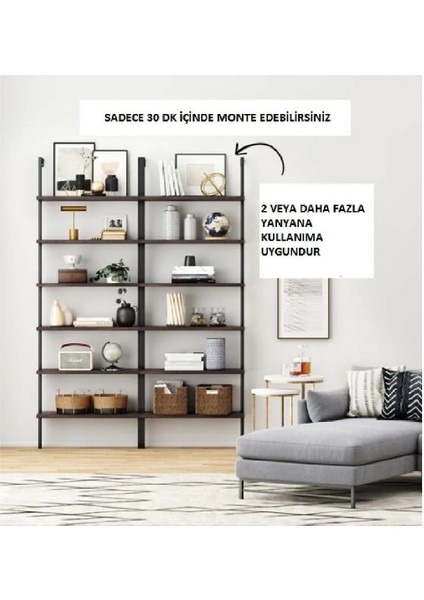 Tolia Home Dekoratif Tasarım 6 Katlı Duvara Monte Kitaplık Aksesuar Rafı