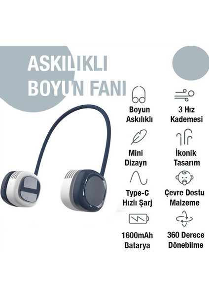 G02 Boyun Askılıklı Mini Fan Taşınabilir Şarjlı Soğutucu Boyun Fanı ALL-36323