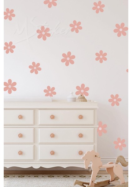 Soft Pembe Çiçekler Cam Duvar Sticker Seti