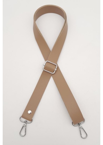 Suni Deri Ayarlı Çanta Sapı 120X2.4 cm Vizon Gümüş Metal