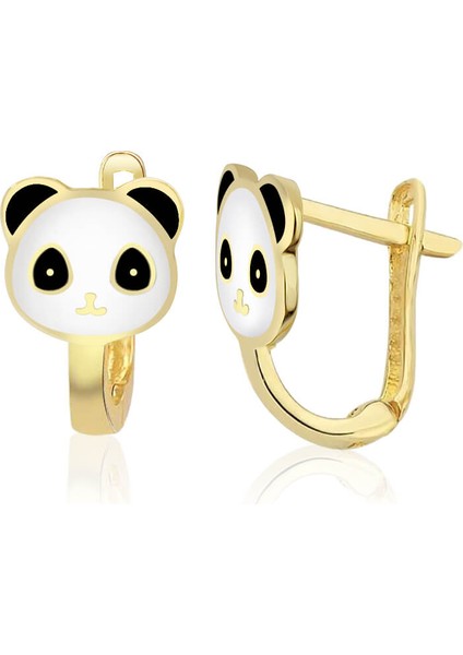 Panda Figürlü Çocuk Altın J Küpe