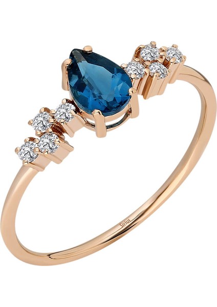 Pırlanta ve London Blue Topaz Su Damlası Yüzük 0417R0294