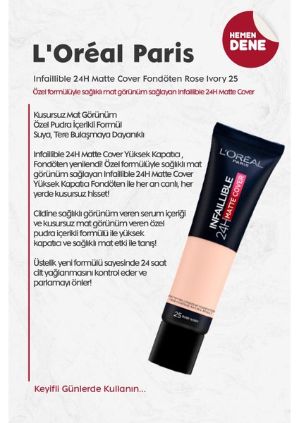 Loreal Paris Infaillible 24H Matte Cover Fondöten Rose Ivory 25