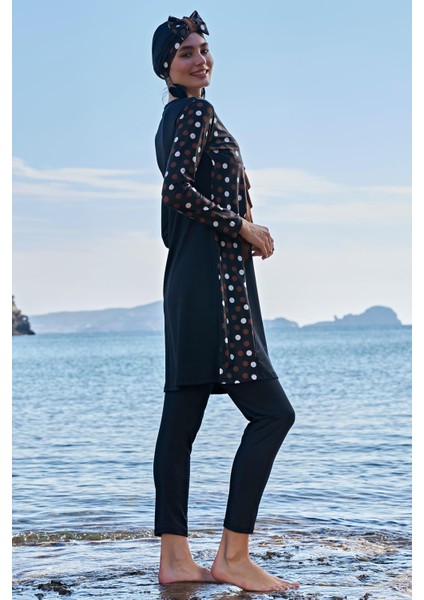23107 Çapraz Puantiye Micro Lycra Kumaş Tam Tesettür Mayo