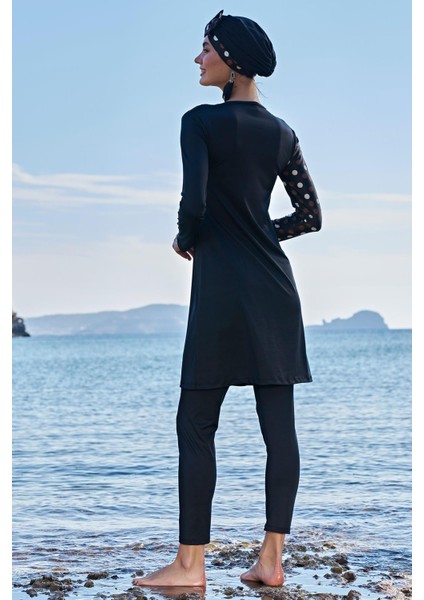 23107 Çapraz Puantiye Micro Lycra Kumaş Tam Tesettür Mayo