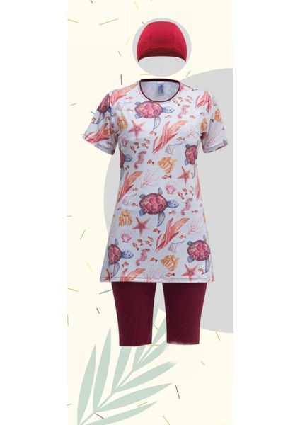 23142-2 Kız Çocuk Esnek Kumaş Yarı Tesettür Mayo