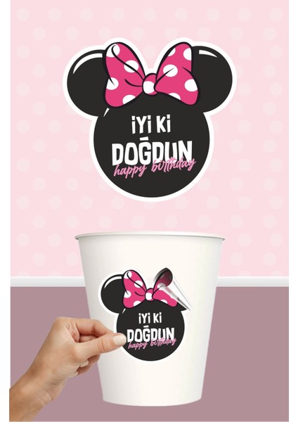 Minnie Mouse Pink Temalı Sticker (Etiket) ** Yapışkanlı Kağıt
