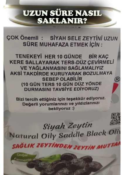 Doğal Yağlı Sele Siyah Zeytin 10 kg 351-380 Kalibre 2xs