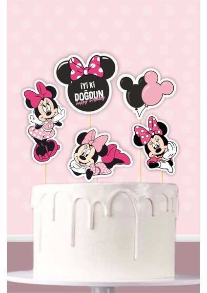 Minnie Mouse Pink Temalı Pasta Süsü Seti