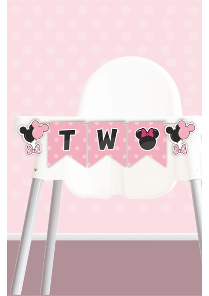 Minnie Mouse Pink Temalı Two Banner (Kalın Kağıt) Doğum Günü