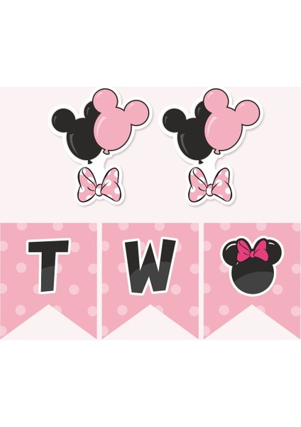Minnie Mouse Pink Temalı Two Banner (Kalın Kağıt) Doğum Günü fiyatları