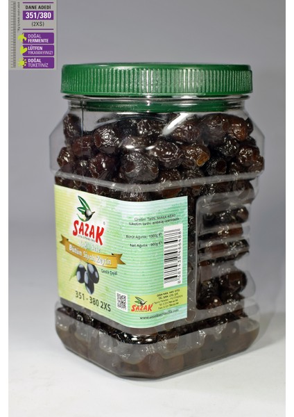 Siyah Zeytin Yağlı Sele Doğal Zeytin 900 Gr. (Orta Taneli 351-380 2xs)