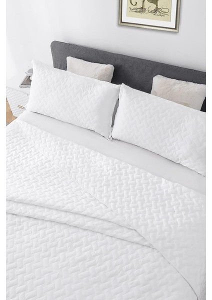 Çift Kişilik Beyaz Kapitone Desenli 1700 gr Yazlık Pike Beyaz Otel Pikesi 200 x 230 cm