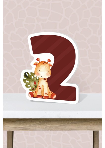 Safari Pastel Temalı Ayaklı Rakam Panosu - 2 Yaş (40 Cm)