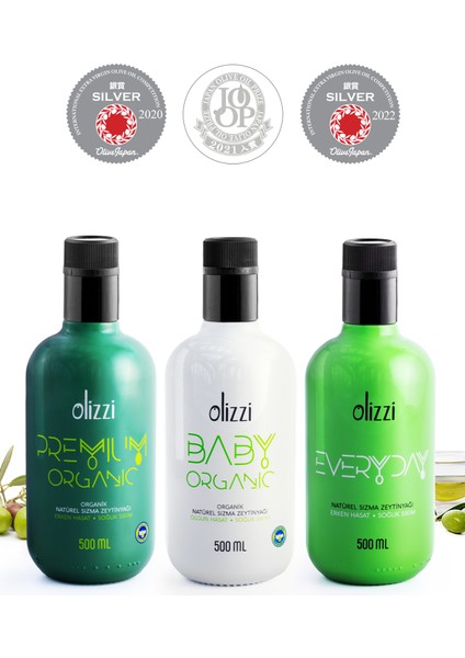 Premium + Olizzi Everyday + Olizzi Baby Organik Natürel Sızma Zeytinyağı 500 ML X 3Adet