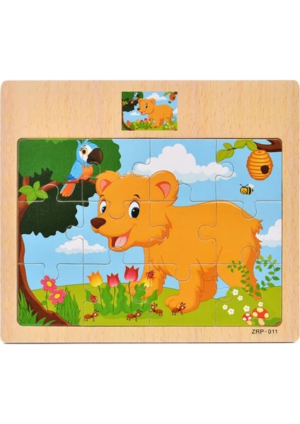 Sepeti Ayıcık Resimli Ahşap Çocuk Puzzle 12 Parça 15X17CM