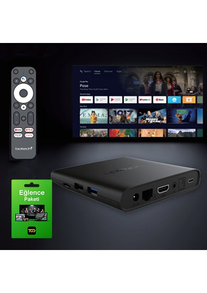 Wzone 4K Ultra HD Android TV Box - 12 Aylık Tod Eğlence Paketi