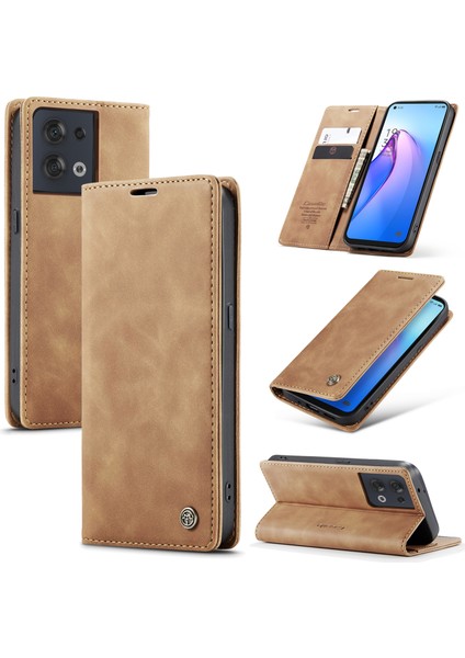 Oppo Reno8 5g (Global Versiyon) Pu Deri Damla Geçirmez Cüzdan Manyetik Otomatik Absorlanmış Telefon Stand Telefon Kılıfı (Yurt Dışından)