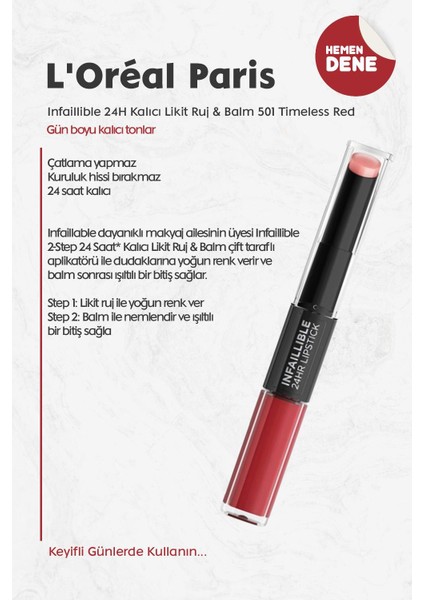 Loreal Paris Infaillible 24H Kalıcı Likit Ruj & Balm 501 Timeless Red fiyatları