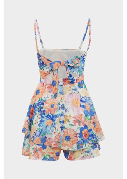Çiçekli Cut Out Detaylı Şortlu Elbise