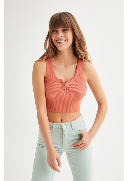 Fitilli Crop Triko Bluz