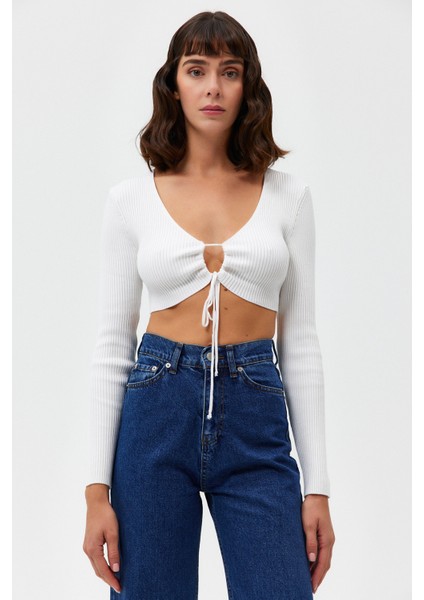 AÇELYAOKCU Bağcıklı Fitilli Crop Triko Hırka