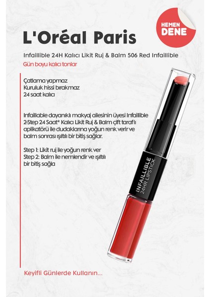 Loreal Paris Infaillible 24H Kalıcı Likit Ruj & Balm 506 Red Infaillible