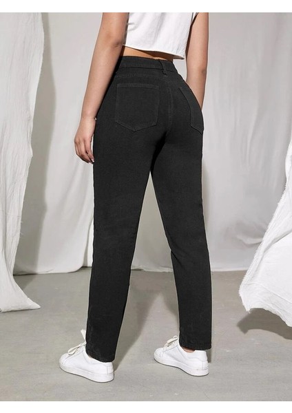 Koyu Mavi Mom Jean Boyfriend Yüksek Bel Likralı Kot Pantolon