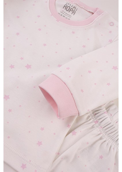 Kız Bebek Çocuk Pijama Takımı 0 - 6 Yaş Pembe Yıldızlı fırsatları