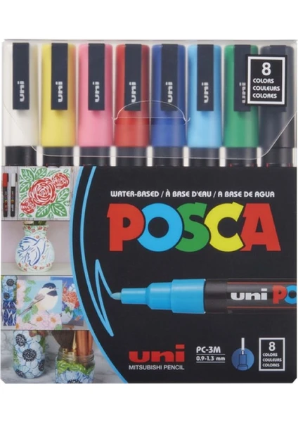 Uni Posca Su Bazlı Marker Pc-3m 8 Ana Renk 0,9-1,3mm