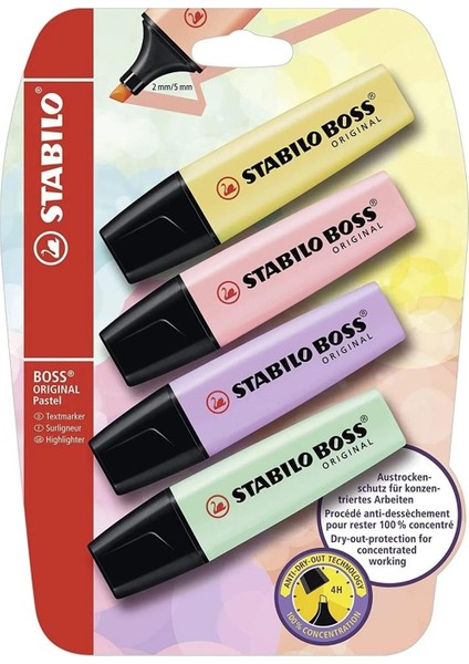 Boss Original Pastel 4'lü Fosforlu Kalem Seti
