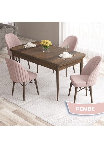 Concept Ves Serisi 80X132 Mdf Açılabilir Barok Ahşap Desen Mutfak Masası Takımı 4 Sandalye