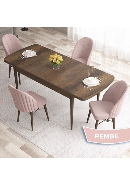 Concept Ves Serisi 80X132 Mdf Açılabilir Barok Ahşap Desen Mutfak Masası Takımı 4 Sandalye
