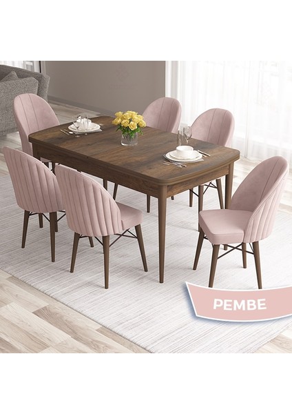 Concept Ves Serisi 80X132 Mdf Açılabilir Barok Ahşap Desen Mutfak Masa Takımı 6 Sandalye