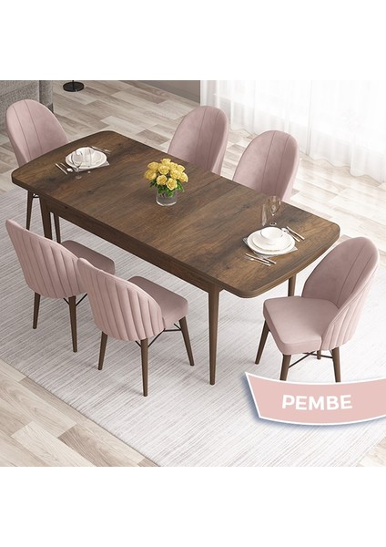 Concept Ves Serisi 80X132 Mdf Açılabilir Barok Ahşap Desen Mutfak Masa Takımı 6 Sandalye fiyatları