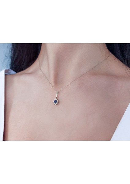 Pırlanta ve Oval Safir Taşlı Kolye 0417P0012 fiyatları