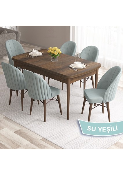 Concept Ves Serisi 80X132 Mdf Açılabilir Barok Ahşap Desen Mutfak Masa Takımı 6 Sandalye