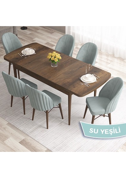 Concept Ves Serisi 80X132 Mdf Açılabilir Barok Ahşap Desen Mutfak Masa Takımı 6 Sandalye fiyatları