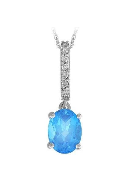 Pırlanta ve Oval Mavi Topaz Taşlı Kolye 0417P0013