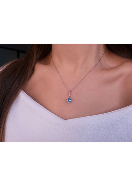 Pırlanta ve Oval Mavi Topaz Taşlı Kolye 0417P0013 modelleri